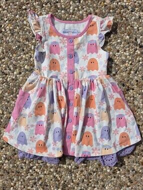 Smocked Sweets Girls Dress 6 Pastel Halloween Ghost Print